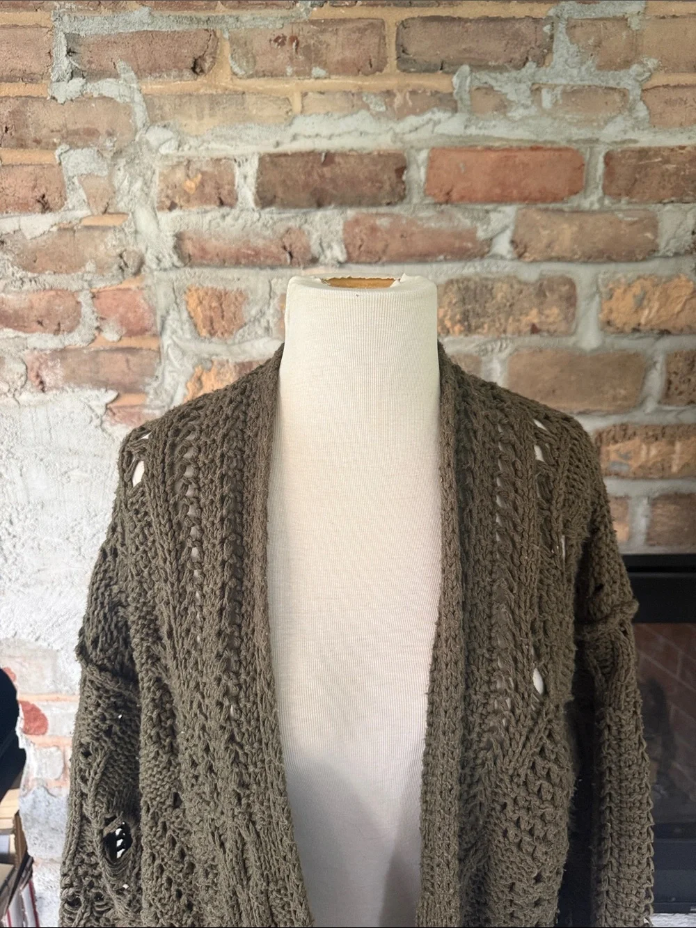 Free People Olive Green Open-Front Knit Cardigan